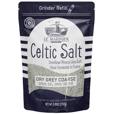 Le Marinier Celtic Salt Dry Grey 0.6lb Mineral-Rich Unrefined Sea Salt 100% Natural Hand Harvested Light Grey Electrolyte Low Sodium