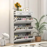 Spaco Narrow Modern Adjustable Shoe Cabinet - Adjustable Shelves, 3 Large Flip Drawers, 2 Storage Drawers, 20 - 25 Kg Stable Load Capacity, Shoe Rack Organizer for Entryway, Small Room White Indoor Furniture Cupboard