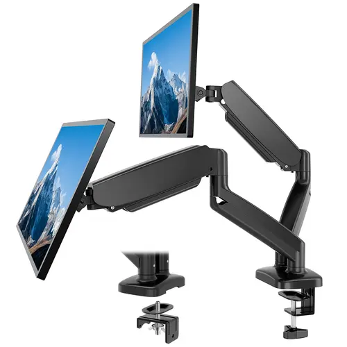 Sweet Furniture F Adjustable Monitor Arm Mount - Heavy-Duty Gas Spring Desk Mount for 15-27 in Monitors, Clamp & Grommet Base, Laptop Stands & Trays Compatible, Screen Rotation Support, Maximizes Desktop Space