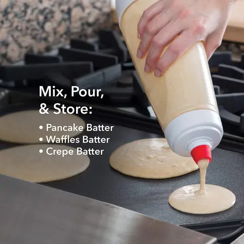 MIUVA 4.5-Cup Pancake Batter Dispenser & Mixer with BlenderBall Whisk, Smooth Fast-Mixing, Easy-Pour Spout, Reusable Plastic-Silicone Baking Supplies, Kitchen Bakeware Utensils Value Pack