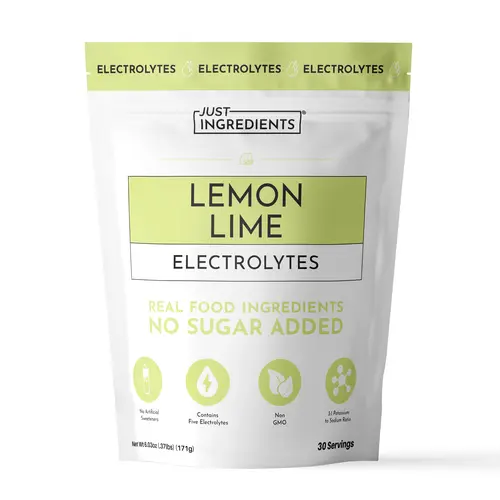 Just Ingredients Lemon Lime Electrolytes - 30 Servings - Supports Daily Hydration, Electrolyte Balance & Muscle Recovery* - 3:1 Potassium-to-Sodium Ratio - Drink Mix - Coconut Water, Sea Salt, Trace Minerals