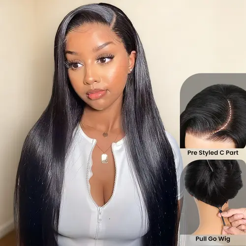 [24" Special Offer $129] Pre Lace Cut Side Part Wig With Drawstring 6x4.5 Lace Closure 100% Human Hair 180% Density Straight Wig Pre Plucked Pre Bleached, Natural Straight,sohochic