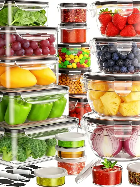 31-Pack Airtight Food Grade Plastic Storage Set - Reusable Stackable, Leakproof Meal-Prep/Dipping Containers, Fridge Organization Box with Labels & Pen, Microwave/Dishwasher Safe for Packing Lunch for Kids,sohochic