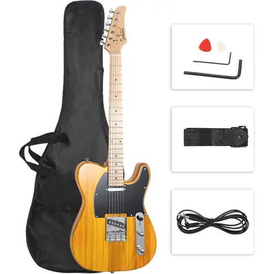 GLARRY 39" GTL Classic Affordable Guitar for Experienced Players - SS Metal Plate Pickup, 22-Frets Maple Fingerboard, 3-Ways Pickup Switch, Basswood Body, Reggae/Punk DIY Kit with Accessory Bag (Transparent Yellow) - TikTok Shop Back to School