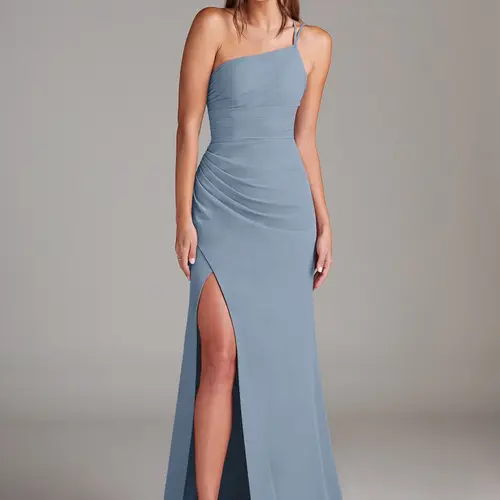 Azazie Eren Sheath One-Shoulder Double-Strap Pleated Bridesmaid Wedding Guest Formal Dress sohochic