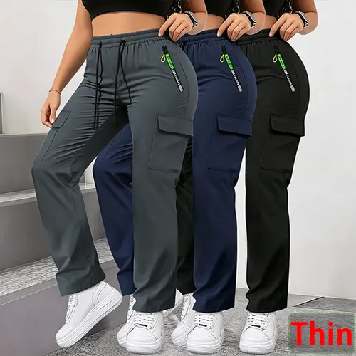 Women’s Lightweight Summer Jogger Pants, 3-Pack — Adjustable Drawstring Waist, Non-Stretch Fabric, Machine Washable; Soft, Skin-Friendly Feel for Indoor Workouts and Outdoor Activities in Summer — Gym Outfit Sports Trousers Sportswear Bottoms Fitness Trai