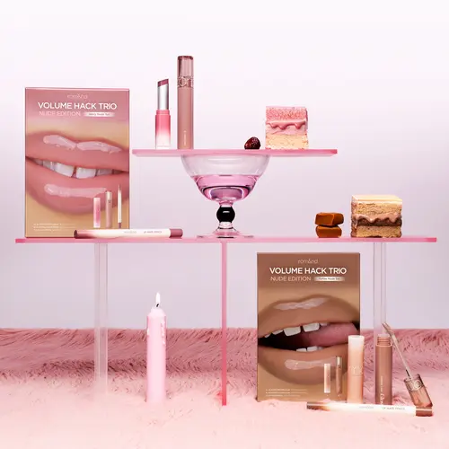[Lip Reshaping, 3D Lip Volume] rom&nd Lip Volume Hack Trio Nude Edition – Soft Nude Overlip Set, Lip Pencil + Melting Balm + Color Gloss (2 Shades), Glossy, Lip Care