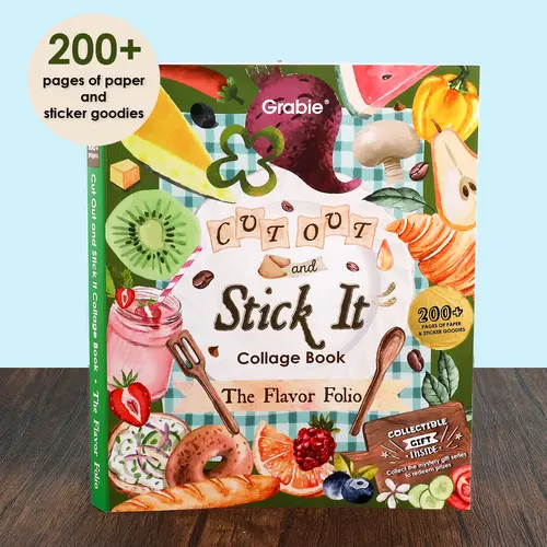 Grabie The Flavor Folio Collage Activity Journal - Scrapbooking Supplies Sticker Album, 200+ 120gsm Ink Resist Paper Pages, Vellum Paper, Natural Bounty Theme, Artistic Design, Creative Craft Tool for Personalize & Making, Back to School Office Stationery