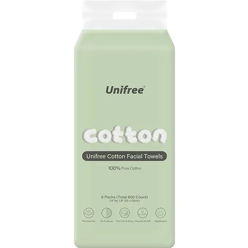 Unifree Cotton Facial Wipes, Ultra Soft Thick Plant-Based Fragrance-Free Towels, Highly Absorbs, Gentle Skin for Skincare & Daily Cleansing, Biodegradable Disposable Bathroom Towels, sohochic, Home Supplies