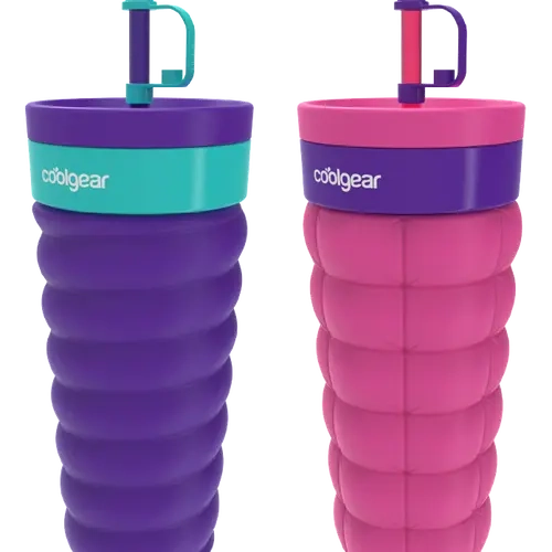 COOL GEAR 2-Pack Bubble/Weave Textured 20oz Go Grip Voyage Tumbler Bottles - BPA-Free Lid, Non-Slip Grip, Easy-Sipping Coffee Drinkware, Playful Look, On-the-Go Kitchenware (Valentine’s Day Gift Option)