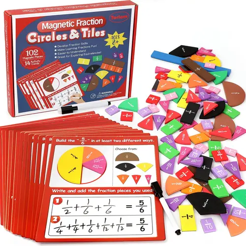 Torlam Jumbo Magnetic Fraction Tiles & Circles Activity Set - Maths Toys, Interactive Shape Tools, Visual Learning Aids, Fraction Activities to Boost Math Skills for Elementary School