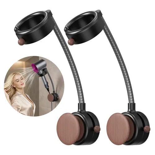 SEANCHEER S07 Hands Free Wall Mount Hair Dryer Holder - 360° Rotatable, Adjustable Height, Suction Cup, No Drill Damage-Free Installation, Bathroom Accessory for Home Grooming, Space-Saving & Cord Management