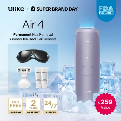 【Super Brand Day】Ulike Air 4 IPL Laser Hair Removal Device - Boosted Power, Easy Operation, Ice-Cooling Contact Tech, Skin Sensor, Color Correction, Antibacterial - For Women & Men - 90% Reduction in 4 Wks - Self Care Hair Tool Beauty Appliance,sohochic