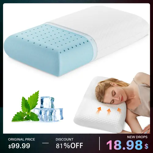 Sweetcrispy Queen Size Cooling Gel Memory Foam Bed Pillow, Neck Care, Adaptive Foam Eases Neck Pressure, Soft Comfortable, Removable Machine-Washable Cover, Hotel-Style Pillow for Good Posture