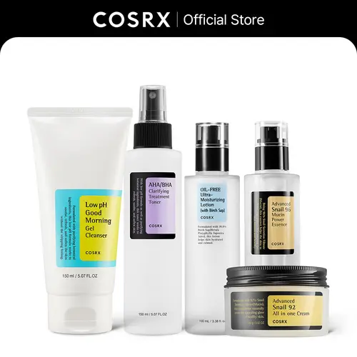 [COSRX Official] Korean Daily Skincare Glow & Brightening Kit with Peptides, Simple Easy Glass Skin Facial Serums Set, Self-Care Products, Viral Gift Sets for Women