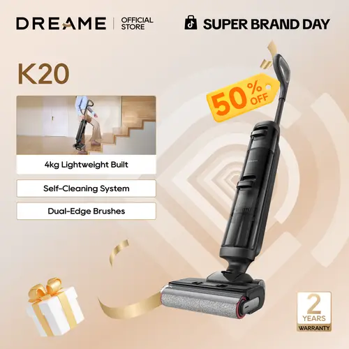 【New Arrival】Dreame K20 cordless wet and dry vacuum with dual-edge brushes,  high-frequency mopping to clean wet and dry mess on hard floors efficiently with anti-tangling tech, lightweight design, self-propelled cleaning convenience