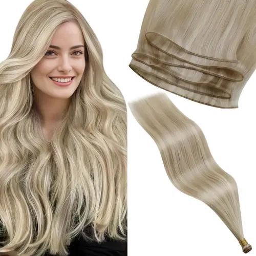 LaaVoo Hand Tied Genius Weft Volumizing Human Hair Extensions & Pieces - Virgin Sew in Extensions Hair, 50g-80g, Mother's Day Gift, Summer Vibes,sohochic
