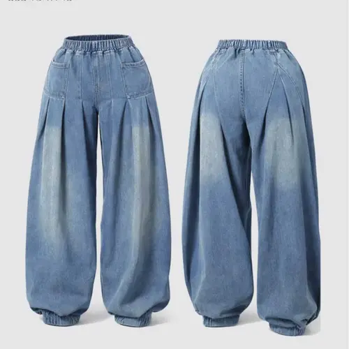 Lady's Slouchy Wide-Leg Jeans - Soft Cotton Modal Blend Denim Trousers with an Elastic Waist for Casual Everyday Wear and Travel,back to school shopping,clothes for back to school,first day of school outfits,sohochic