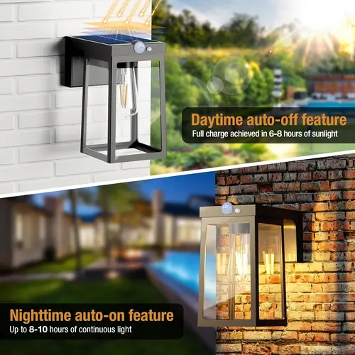 Hoodink Solar Motion Sensor Lights, 2 Pack Solar Lights Outdoor with 2 Modes & Waterproof, Dusk to Dawn Glass LED Wall Lights for Entryway Exterior Front Porch Patio Fence Security Lamp,dorm essentials,home decor,home essentials,camping essentials,sohochi