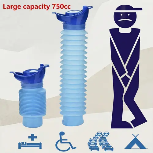 Men's 750ml Collapsible Emergency Urinal Bottle - Flexible Plastic Foldable Camping Toilet, Unisex Adjustable Car Accessory, Portable Hiking Gear with Guided Wide Opening for Outdoor Camping, Traffic Delays (1PC), Camping Toilets Portable,sohochic