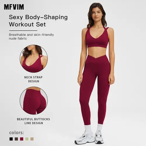 MFVIM Women's Two-Piece Colorblock Yoga Set, High-Waisted Ribbed Casual Fitness Sportswear, Versatile for Gym Workout,back to school,back to school haul,sohochic