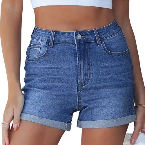 luvamia Jean Shorts for Women High Waisted Trendy Cuffed Hem Casual Summer Stretchy Comfortable 2026 Denim Mom Shorts