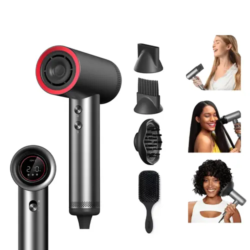 【Live Only】TYMO AIRHYPE - High Speed Hair Dryer with 3 Magnetic Attachments with Diffuser for Curly Hair, 3 Wind Speeds, 4 Temperature Settings, LED Display, Paddle Brush toolupgrade