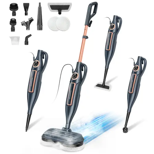 [StockUp]DEVOAC 10-in-1 Rotating Disc Electric Steam Mop, Lightweight Cleaner with Curved Brush, Cable, Spin Wringer & 3 Vapor Levels, Ideal for Adults' Wood, Laminate & Marble Floor Mopping, Steam Cleaner, Multifunctional,sohochic