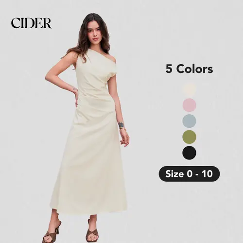 Cider [5 colors, size 0-10] Asymmetrical Neck Solid Maxi Dress, Bodycon, Office Outfit, Date Vacation SohoChic