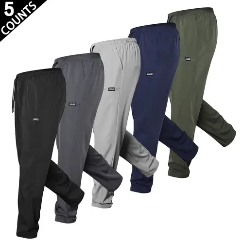 Men's 5-Piece Stylish Classic Casual Pants Set - High-Stretch Composite Fabric, Plain Regular Fit, Elastic Drawstring Waist, All-Season Sporty Chic Clothes, Ideal for Daily Wear, Father's Day Gifts, Basics,sohochic