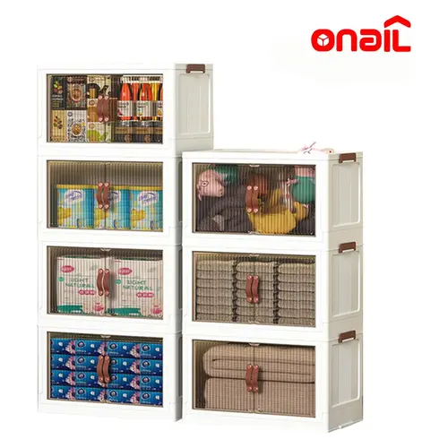 ONAIL 128QT Plastic Foldable Collapsible Storage Bins with Lid, Magnetic Doors, 360-Degree Wheels - Eco-Friendly Foldable Organizer Boxes for Bathroom, Small Room Organization (Multi-Size Option Available), Storage Organizer
