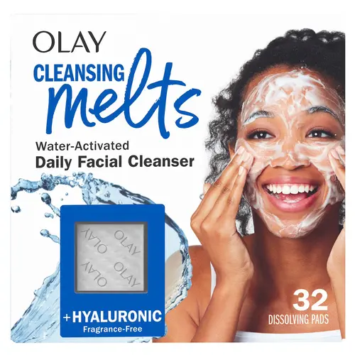 Olay Hydrating Cleansing Melts with Hyaluronic Acid - Gentle Face Cleanser, 7-Day Tone Boost, Oil Balance, Even Skin Tone, Dirt Removal, 32 Count (for Normal Skin, Cleanse Facial Cleansers)
