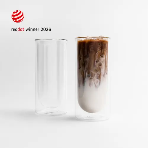 FLUR Iced Coffee Glasses (Set of 2) – Perfect for Iced Coffee, Lattes, Cold Brew & Matcha – For Hot or Iced Drinks – Double-Walled Borosilicate Glass – Handmade, Lightweight & Durable – 15.5oz