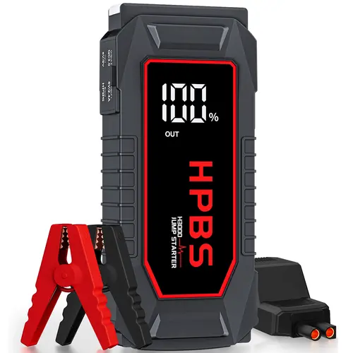 HPBS Compact Car Jump Starter Car Accessories - 3000A 12V Automotive Battery Booster, 24000mAh Power Bank, 3-Mode LED Light, 10.0L Gas/8.0L Compatibility, Secure Safety Protocols, Winter Emergency Powersports Charger,toolupgrade