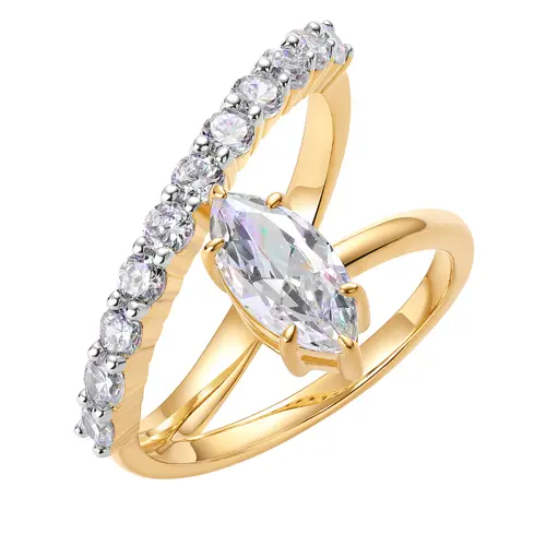 PAVOI 14K Gold Plated Cubic Zirconia Crossover Ring for Women - Simulated Diamond Open Twist Eternity Stacking Bands - CZ Statement Engagement Rings