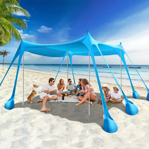 Beach Tent Sun Shelter - UPF 50+ Sunshade Canopy Tent with 8 Sandbags, 4 Stability Poles, Outdoor Shade Solutions for Family Beach, Camping Use