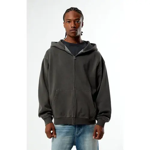 Pacsun Men's Black Vintage Washed Full Zip Hoodie