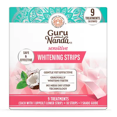 GuruNanda Sensitive Teeth Whitening Strips, 9 (Default) or 16 Treatments  — Gentle on Teeth Formula, Non-Slip, Dry Strip Technology, Whitening Designed with Care for a Brighter Smile