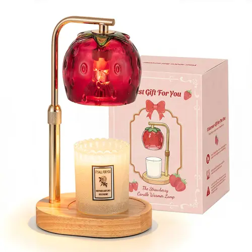 CANDELDO Cute Strawberry Glass Candle Warmer Lamp - Height-Adjustable, Timer-Equipped, 2 Bulbs Included - Whimsical Girl Gift, House Decor Lamps for Home & Bedroom,sohochic