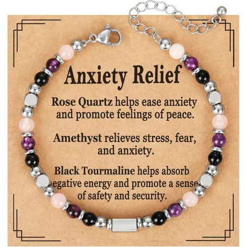 Women's Natural Amethyst Beads Healing Crystal Bracelet - Triple Stone Mix, Adjustable (6.5+1.8 in), Skin-Safe Metals, Bracelet Jewelry for Females, Gifts for Women, Daily Wear Fashion Accessory,sohochic
