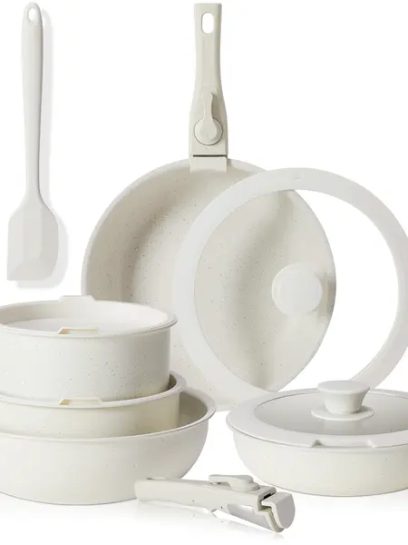 SweetFurniture 12-Piece Nonstick Nonscratch Cookware Set - Kitchen Supplies with Detachable Handle, Induction Compatible, Phthalate-Free, Oven & Dishwasher Safe, Nonscratch Cookware Sets,father'sdaygifts,campingessentials,campinggear