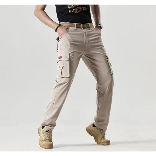 Mens Solid Color Flight Work Pants Are Suitable for Casual Multi-Pocket Straight-Leg Pants. Fashionable Mens Clothing – Suitable for Wearing in Autumn.