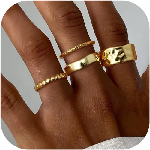 Stackable Chunky Gold Rings for Women Non Tarnish Dainty 14K Gold Plated Stacking Thumb Rings Set, Trendy Fashion Ring, Gold Wedding Band Ring Size 5-11, Exquisite Trendy Ring Finger Rings