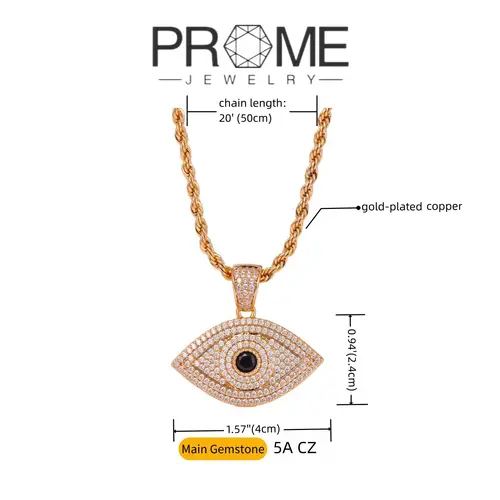(CN001) Women's Evil Eye Accessory Necklace - 5A Cubic Zirconia Iced Synthetic Coloured Gemstone Pendant, Durable Polished Copper Base Lightweight Jewelry for Daily Wear & Birthday Gifting, Ward Off Negativity