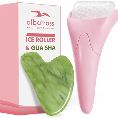 Albatross Health Multi-Pack Ice Roller & Jade Stone Gua Sha Facial Tools - Calming At-Home Skincare Routine Tools for Lymphatic Drainage, Anti-Wrinkle, Reducing Puffy Skin, Hydration