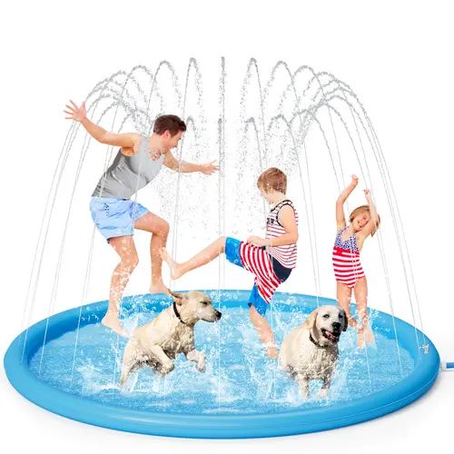 Pecute Dog Splash Pad Sprinkler - Non-Slip Durable Thick PVC Backyard Water Play Gear (No PVC Pipe), 118 Inch 118.11*118.11*3.94 Inch Portable Pet Wading Pool, Wade & Splash Summer Outdoor Toy, Portable Mat Moves With You, Non-Slip Mat Boosts Safety