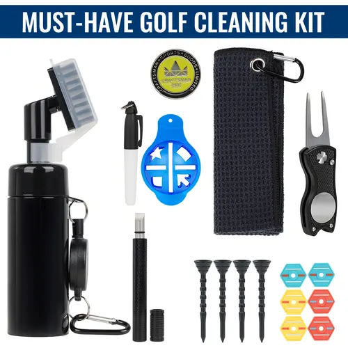 Craftsman Golf 11-Piece Club Care Golf Supply Kit - Includes Brush, Towel, Groove Sharpener, Marker, Divot Tool, Colorful Adjustable Tee - Golfer Must-Have Gift