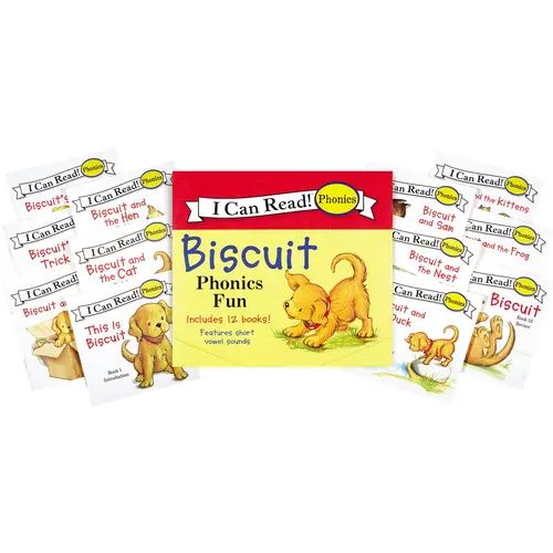 Biscuit 12-Book Phonics Fun!: A Box of 12 Mini-Books Featuring Short and Long Vowel Sounds (I Can Read Phonics) by Alyssa Satin Capucilli & Pat Schories [Paperback Book] Big confidence for little readers. Twelve tiny books. One proud reader.