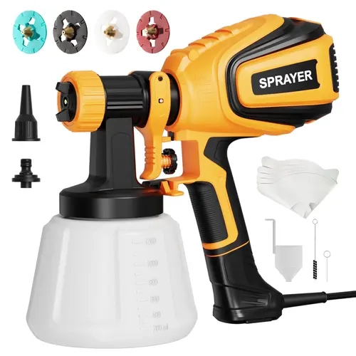 VONFORN Paint Sprayer, 700W HVLP Paint Sprayer with Cleaning & Blowing Joints, 4 Nozzles and 3 Patterns, Easy to Clean, for Furniture, Cabinets, Fence, Walls, Door, Garden Chairs etc. VF803,toolupgrade