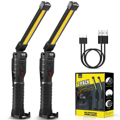 【ToolUpgrade】 USB-C Rechargeable LED Work Flashlight with Type-C Cable, Batteries, Magnetic Base, Hook, 360° Rotation, 5 Modes, Red Light, Adult-Focused for Car Repairs, Emergency, Perfect Christmas & New Year Gift,toolupgrade